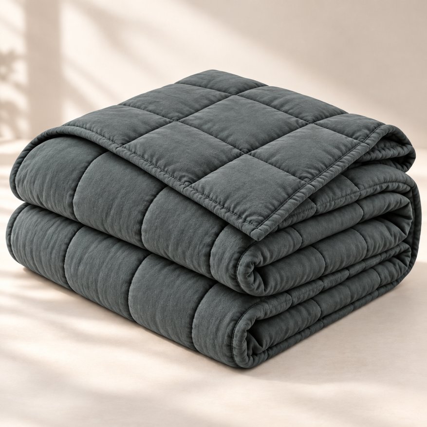 Folded weighted blankets showing the quilted construction